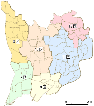 1872年8月、一九区制分画図