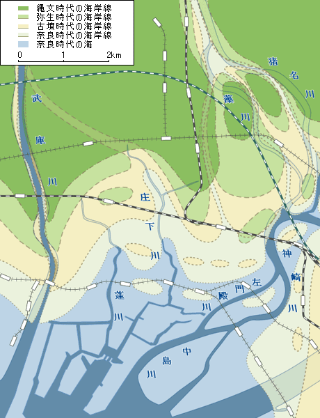 海岸線の変遷（縄文時代～奈良時代）